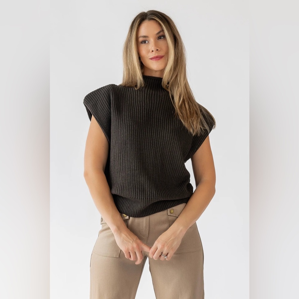 NWT Sofie the label Celine Olive Ribbed Knit Sweater Vest size medium brown